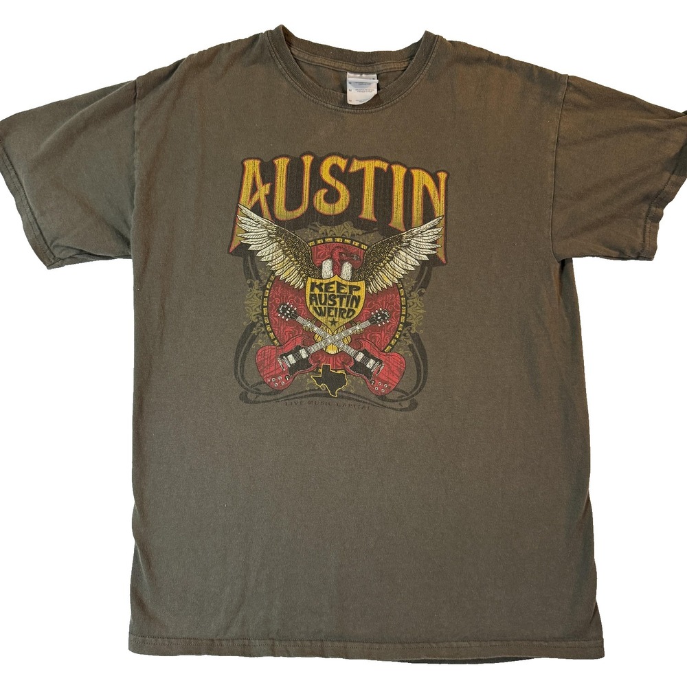 Keep Austin Weird TShirt Mens M Brown Austin Texas Live Music Capital Guitars